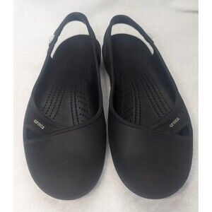 Crocs Olivia Black Slip-On Sling Back Ballet Style Women's Size 8 w/rhinestone